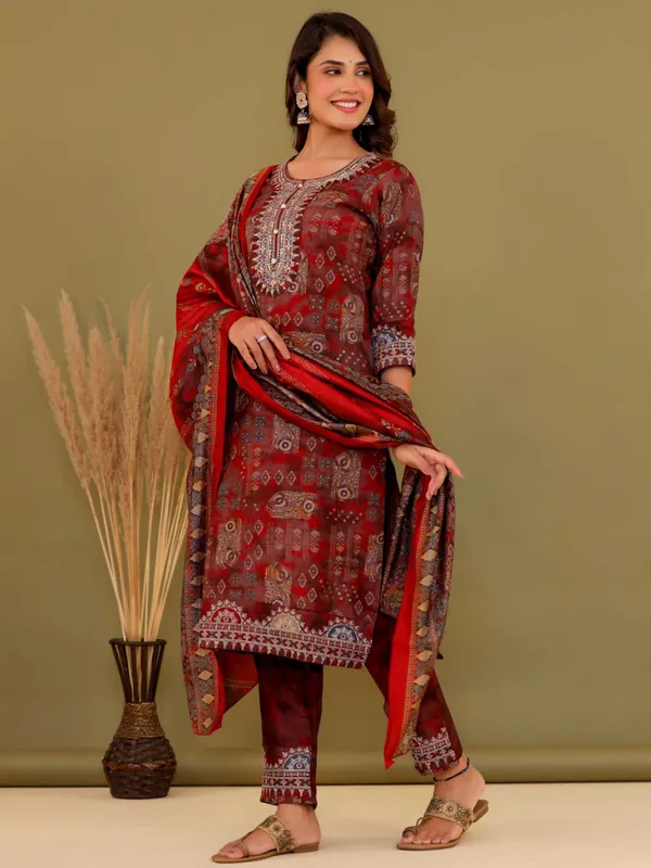 Newest maroon cotton printed kurti set