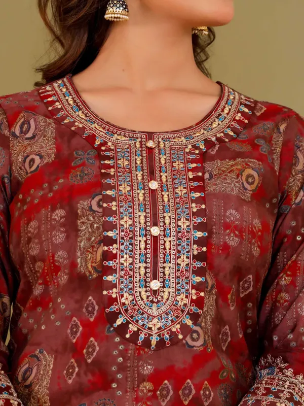 Newest maroon cotton printed kurti set