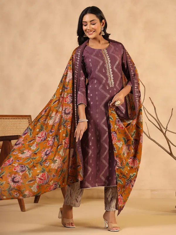 Newest mauve purple cotton kurti set