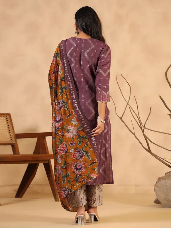 Newest mauve purple cotton kurti set