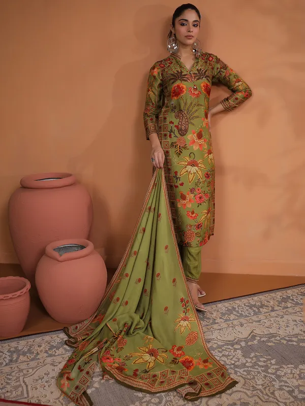 Newest mehendi green kurti set with dupatta