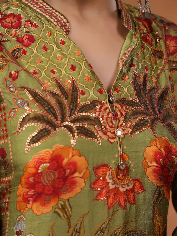 Newest mehendi green kurti set with dupatta