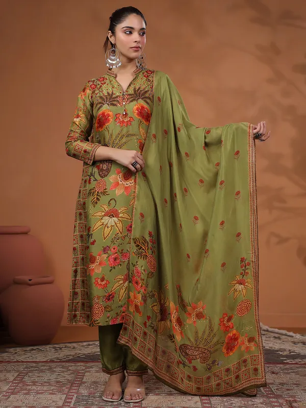 Newest mehendi green kurti set with dupatta
