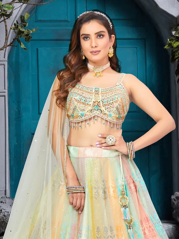 Newest multi color net lehenga choli