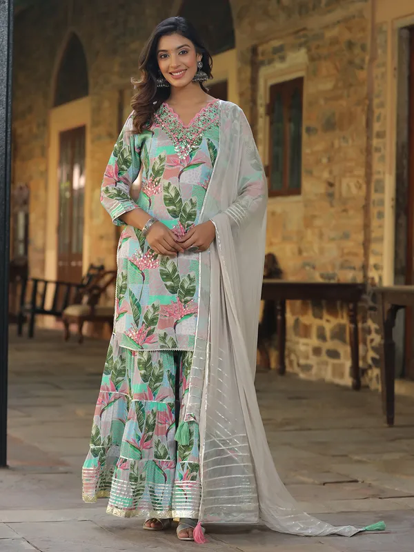Newest multi color printed sharara suit