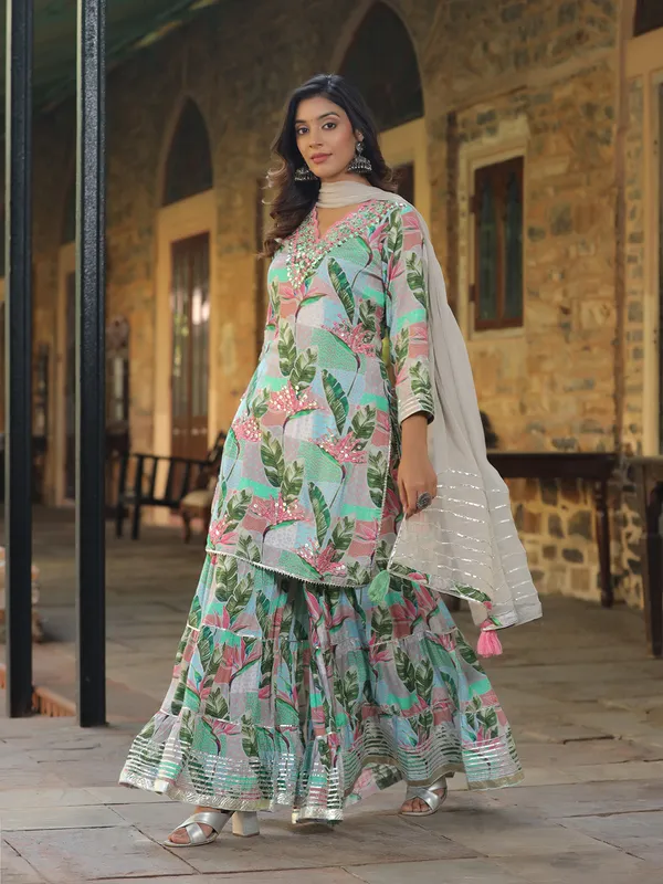 Newest multi color printed sharara suit