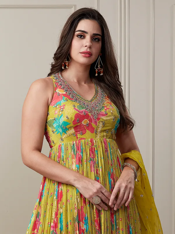 Newest mustard yellow anarkali suit