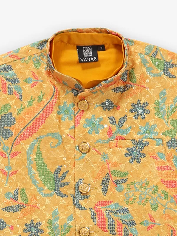 Newest mustard yellow cotton silk waistcoat set