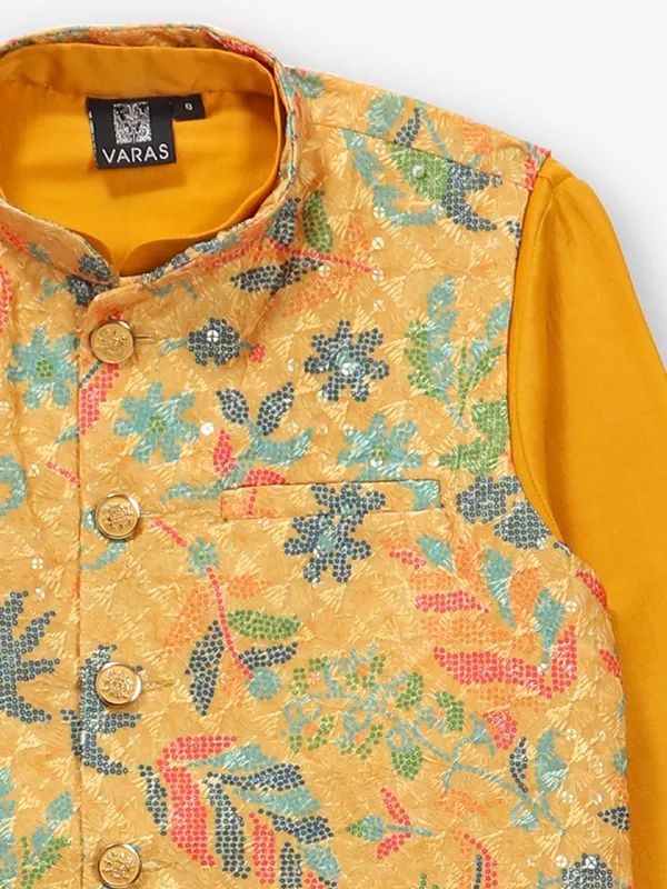 Newest mustard yellow cotton silk waistcoat set