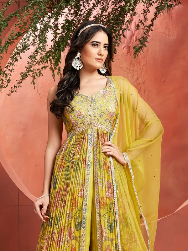 Newest mustard yellow palazzo suit in georgette