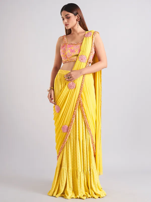 Newest mustard yellow saree in georgette