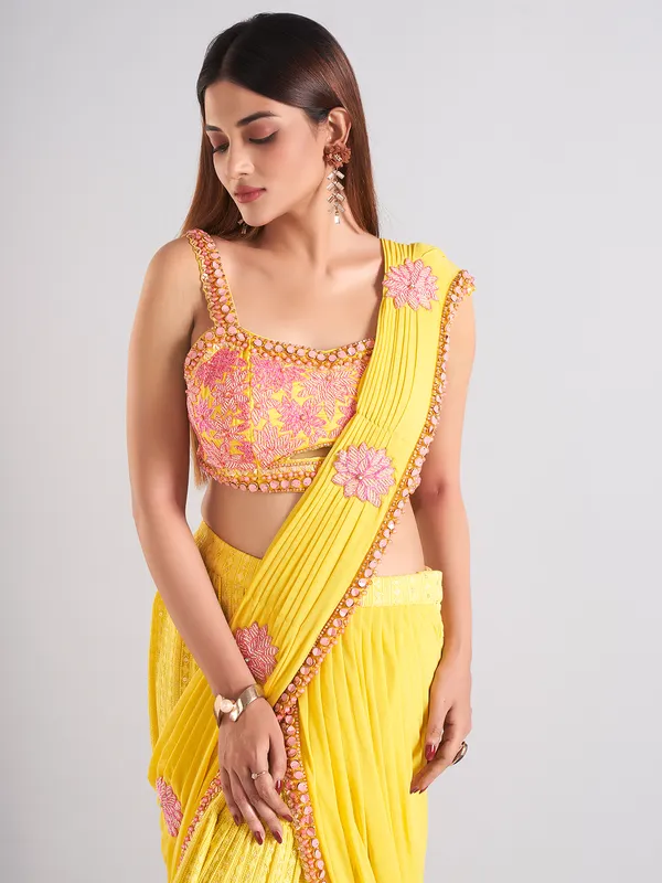Newest mustard yellow saree in georgette