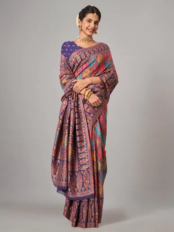 Newest navy pashmina silk saree