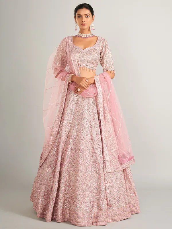 Newest net pink lehenga choli for wedding