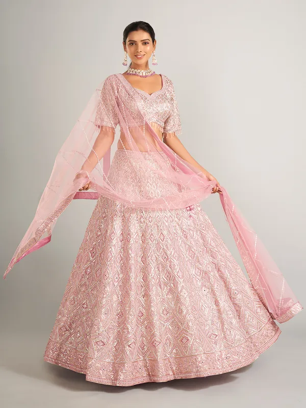 Newest net pink lehenga choli for wedding