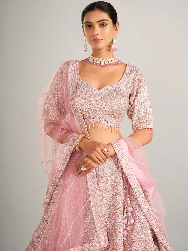 Newest net pink lehenga choli for wedding