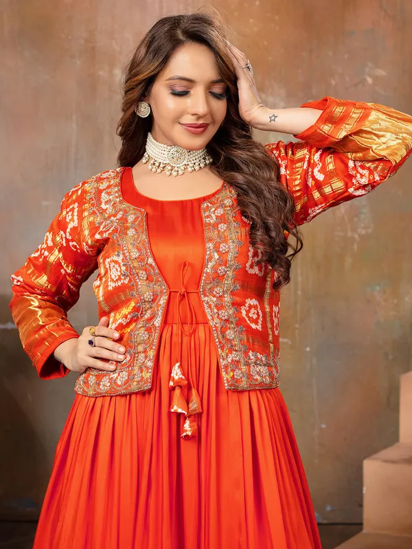 Newest orange satin anarkali suit for wedding