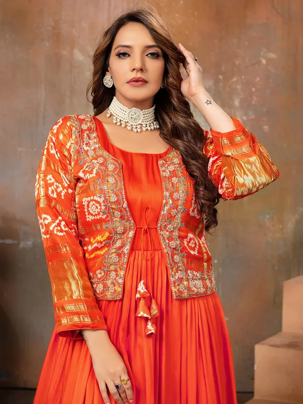 Newest orange satin anarkali suit for wedding