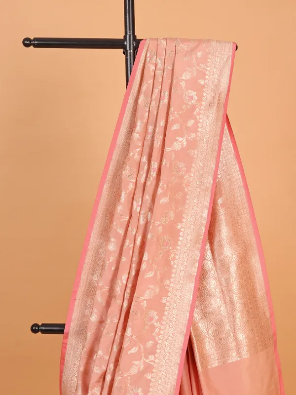 Newest peach banarasi silk saree for wedding