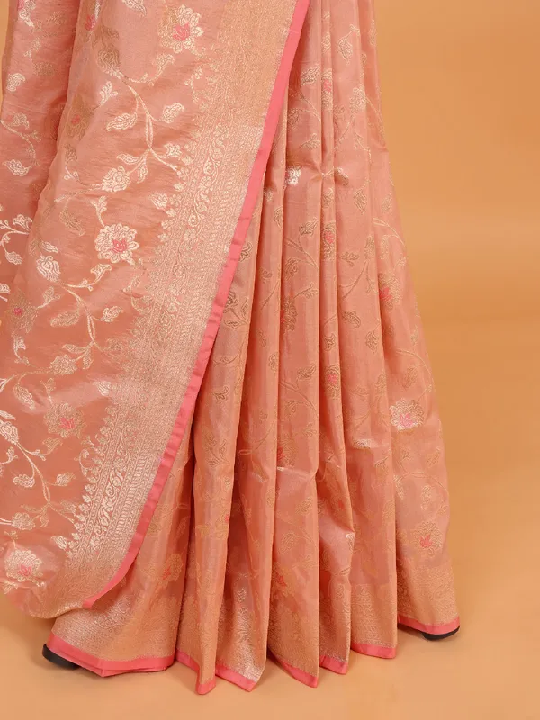 Newest peach banarasi silk saree for wedding