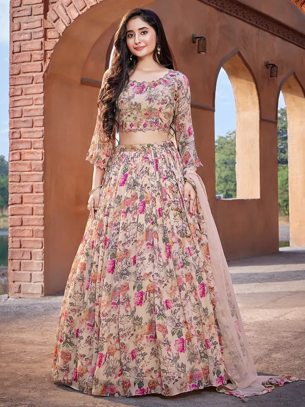 Newest peach floral printed lehenga choli