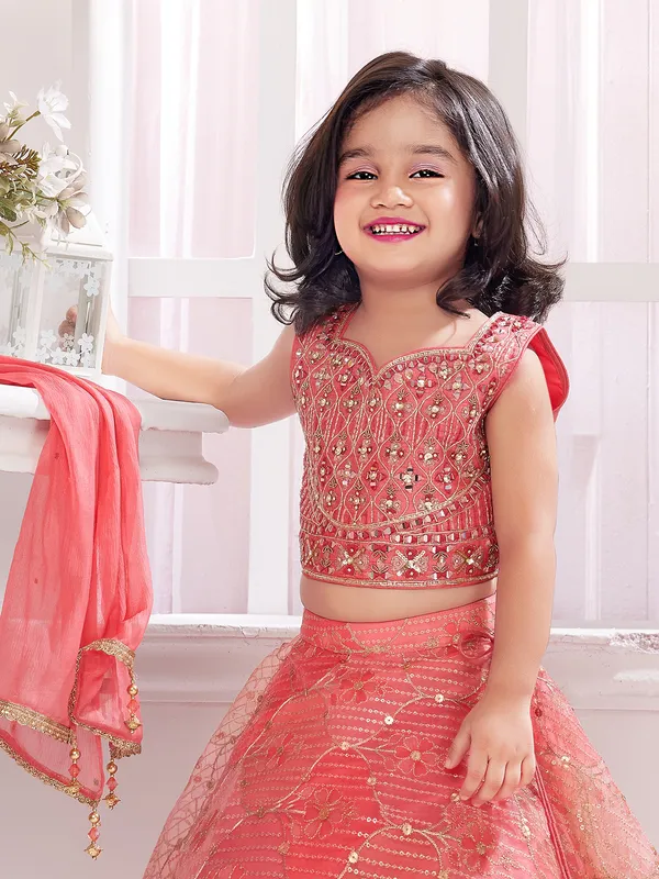 Newest peach organza wedding style lehenga choli