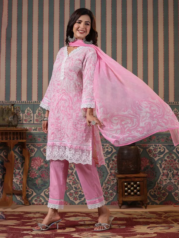 Newest pink cotton kurti set