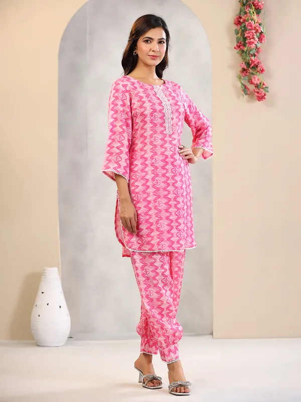 Newest pink cotton printed co ord set
