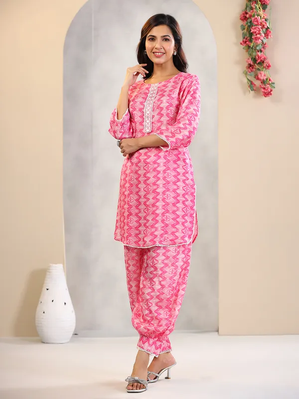 Newest pink cotton printed co ord set