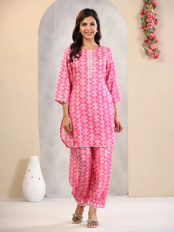 Newest pink cotton printed co ord set