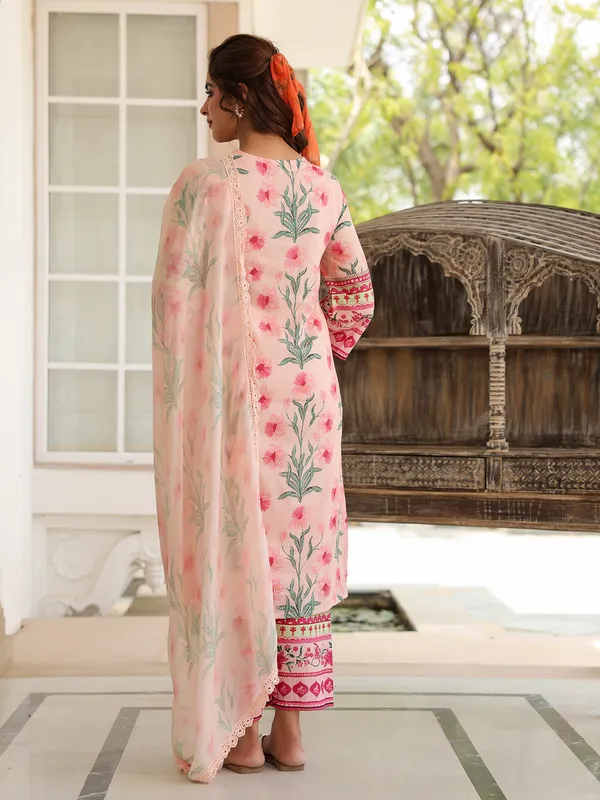 Newest pink printed cotton kurti set