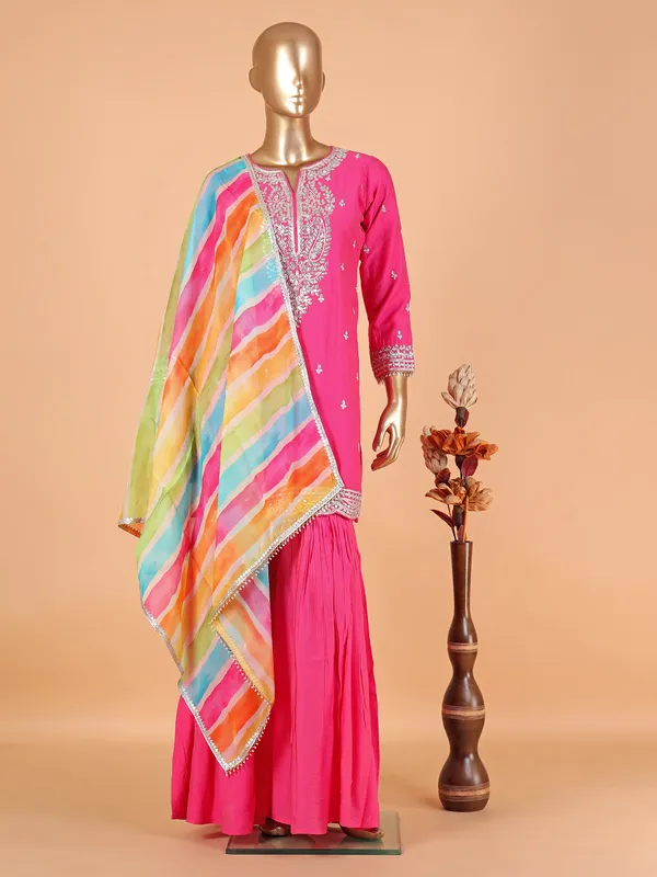 Newest pink silk sharara suit