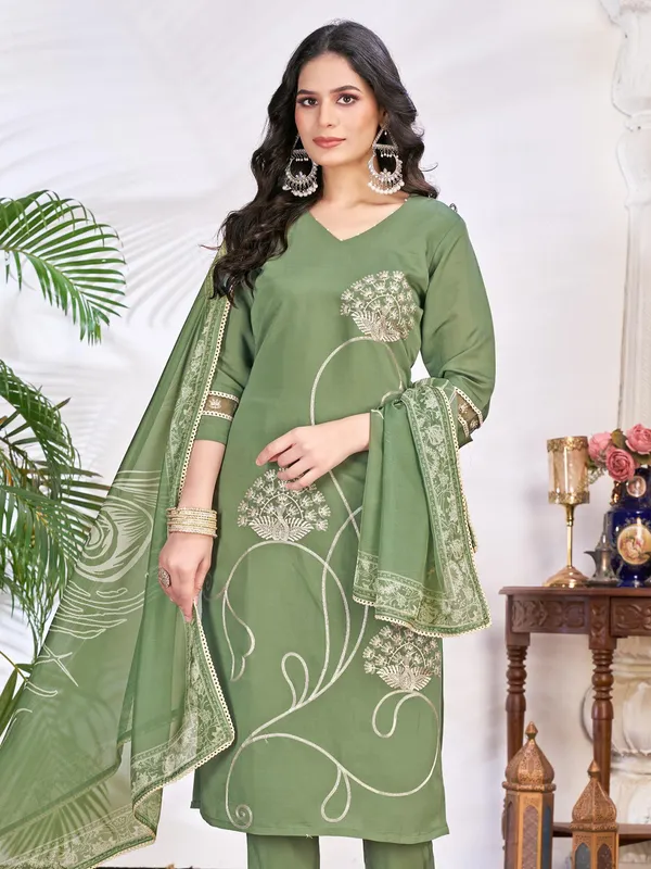 Newest pista green cotton silk kurti set