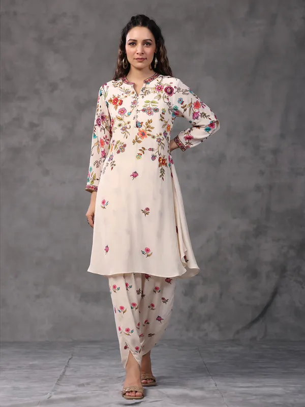 Newest printed cream dhoti set