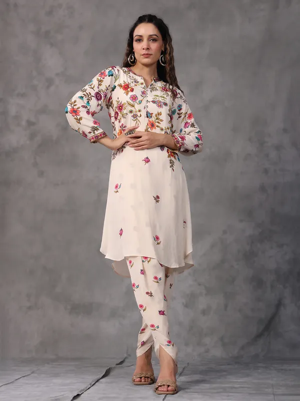 Newest printed cream dhoti set