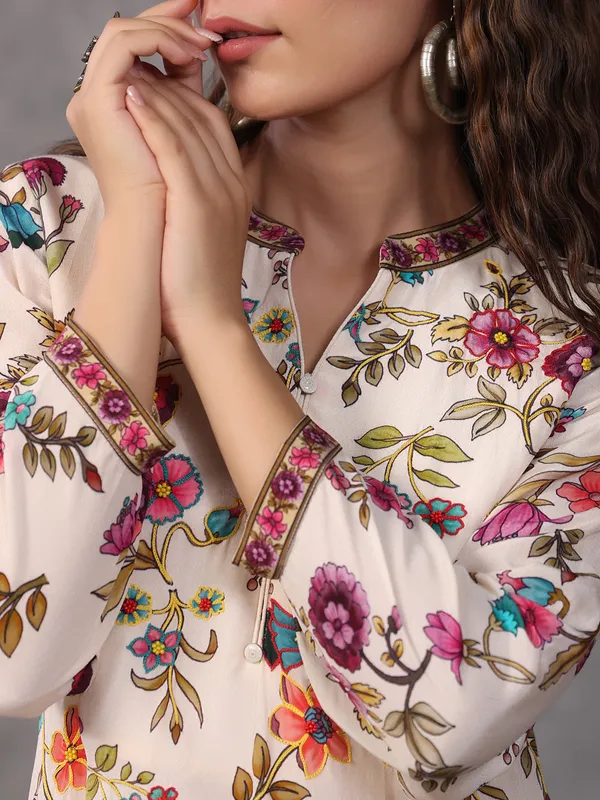 Newest printed cream dhoti set