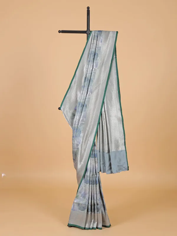 Newest printed green silk saree for wedding