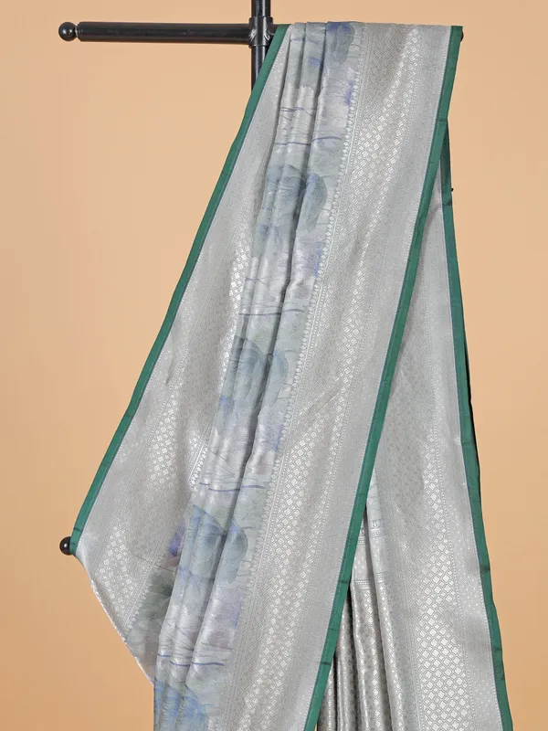 Newest printed green silk saree for wedding
