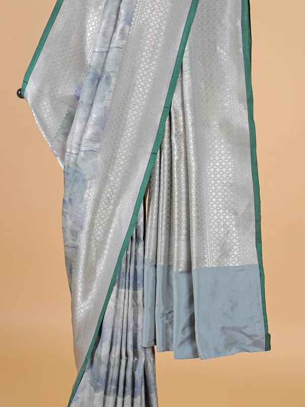 Newest printed green silk saree for wedding