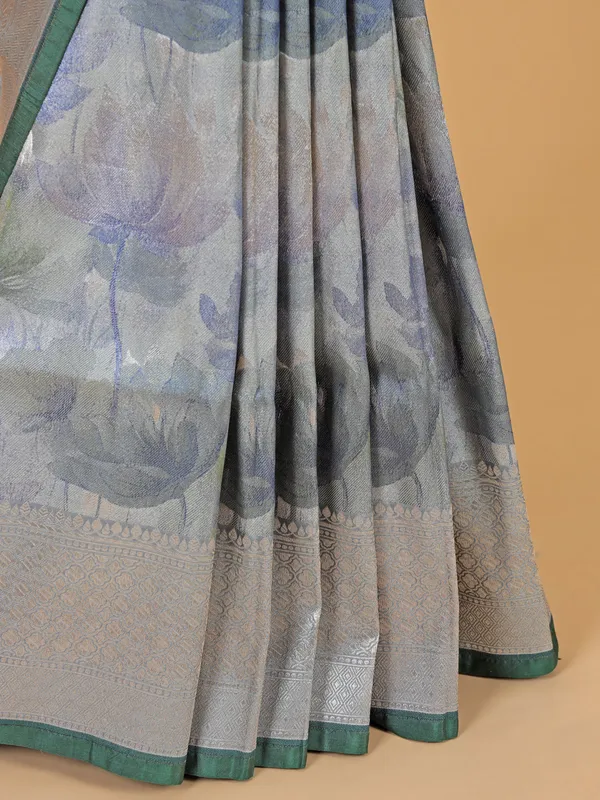 Newest printed green silk saree for wedding