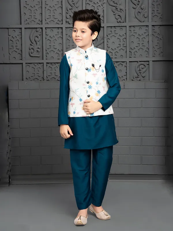 Newest prussian blue silk waistcoat set