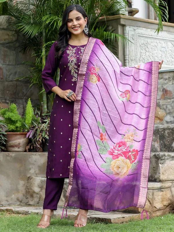 Newest purple cotton kurti set