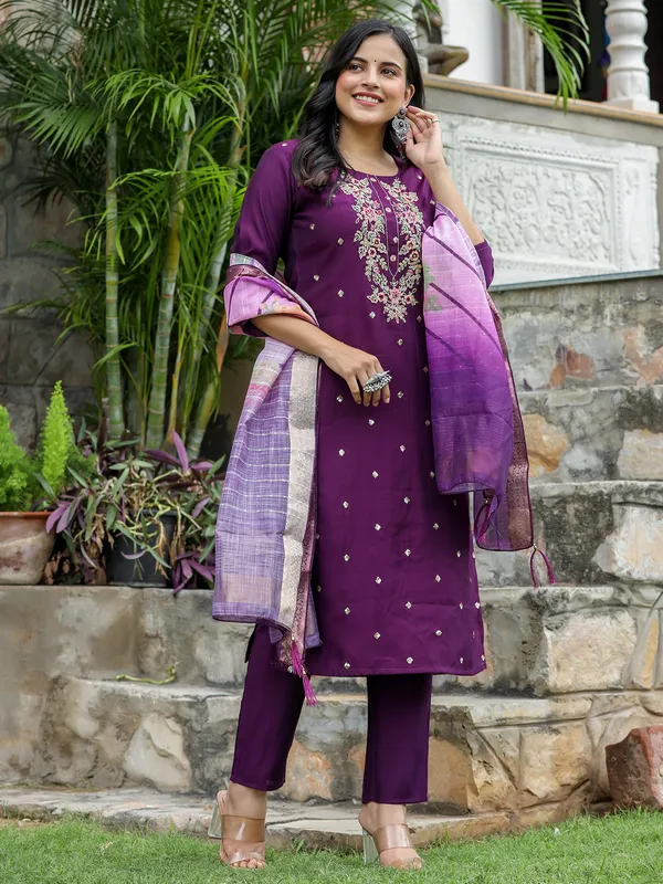 Newest purple cotton kurti set
