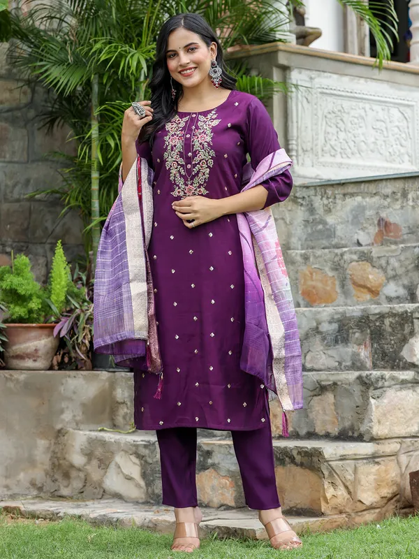 Newest purple cotton kurti set