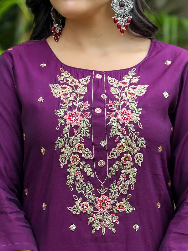 Newest purple cotton kurti set