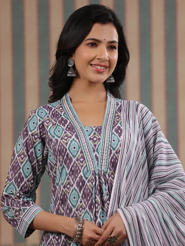 Newest purple printed kurti set