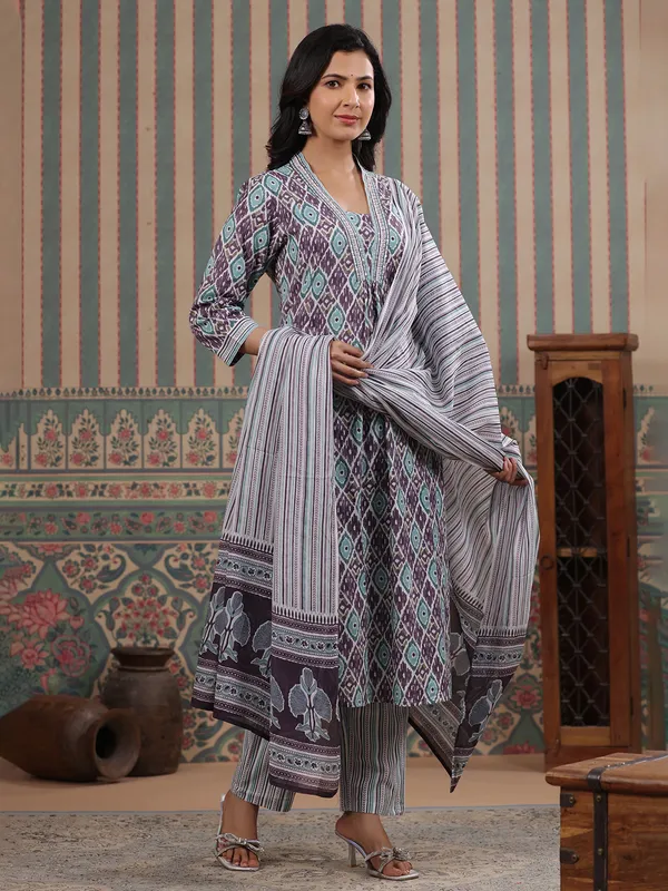 Newest purple printed kurti set