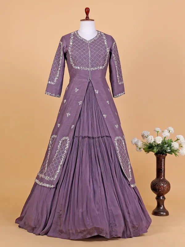 Newest purple raw silk lehenga suit