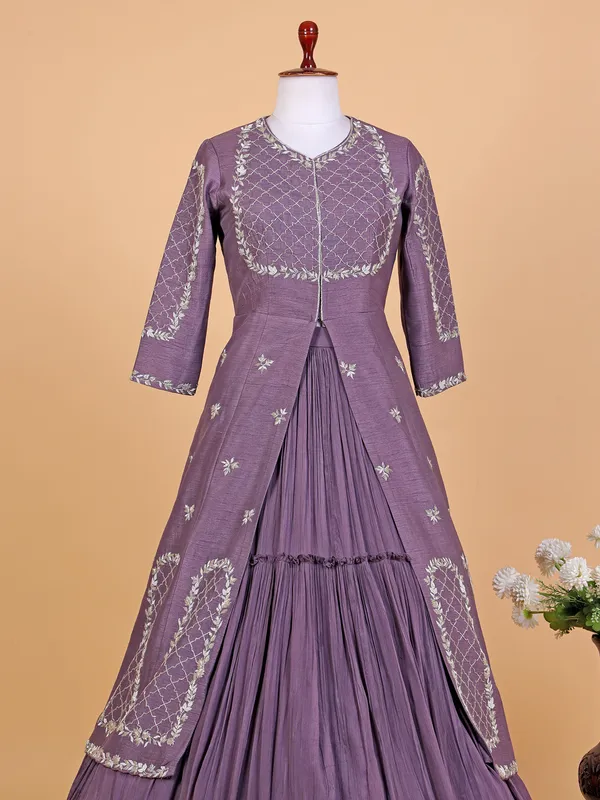 Newest purple raw silk lehenga suit