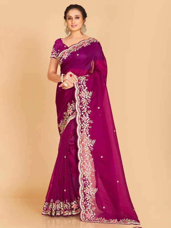 Newest purple semi organza saree